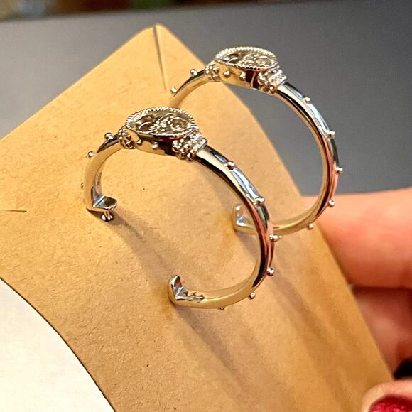 Sterling Silver Filigree Hoop Earrings - Picture 3 of 7